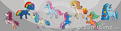 Cute cartoon unicorn vector set pictures eps unicorn jpg pink unicorn clip art cute unicorn einhorn pegasus 2d Little pony Vector Illustration